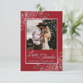 Elegant Silver Lace over Rode Liefde en Bedankt We (Staand voorkant)