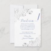 Elegant Silver Lace Periwinkle Blue White Wedding Save The Date (Achterkant)