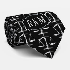 Elegant Silver Law Monogram Scales of Justice Stropdas