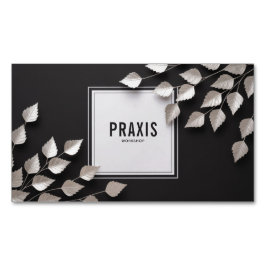 Elegant Silver Leaf Branch Minimalist Black Magnetisch Visitekaartje