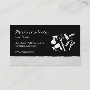 Elegant Silver Leather Trim Salon Stylist Visitekaartje