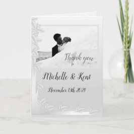 Elegant Silver Leaves Folded Hartelijk dank Kaart