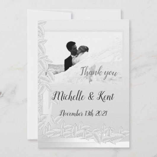 Elegant Silver Leaves Weddenschap Hartelijk dank Kaart (Voorkant)