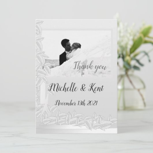 Elegant Silver Leaves Weddenschap Hartelijk dank Kaart (Staand voorkant)