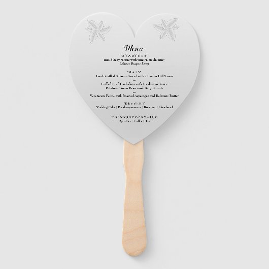 Elegant Silver Leaves Wedding Menu Heart Fans Handwaaier (Achterkant)