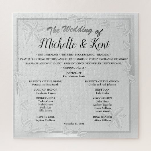 Elegant Silver Leaves Wedding Puzzle Legpuzzel (Verticaal)