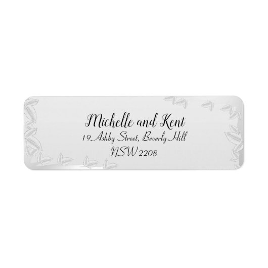 Elegant Silver Leaves Wedding Return Label (Voorkant)