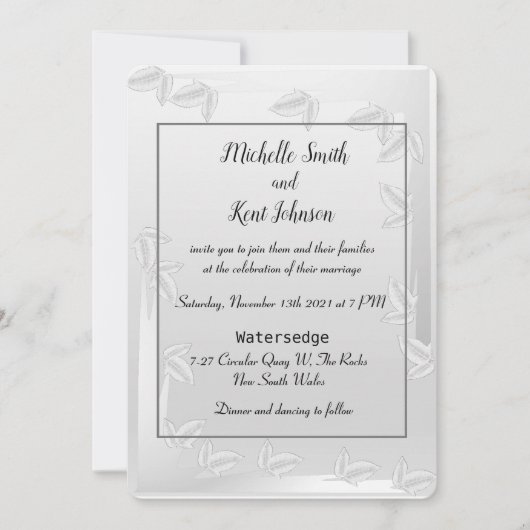 Elegant Silver Leaves Wedding Uitnodiging (Voorkant)