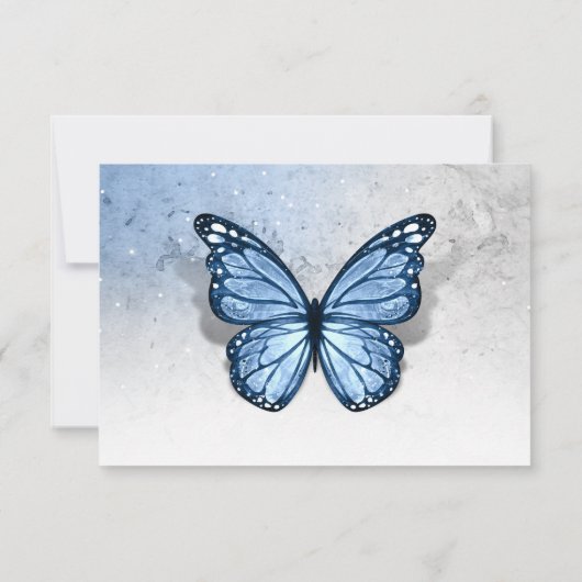 Elegant Silver Light Baby Blue Butterfly Wedding RSVP Kaartje (Achterkant)