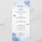 Elegant Silver Light Blue Rozen Waterverf Floral Menu (Voorkant)