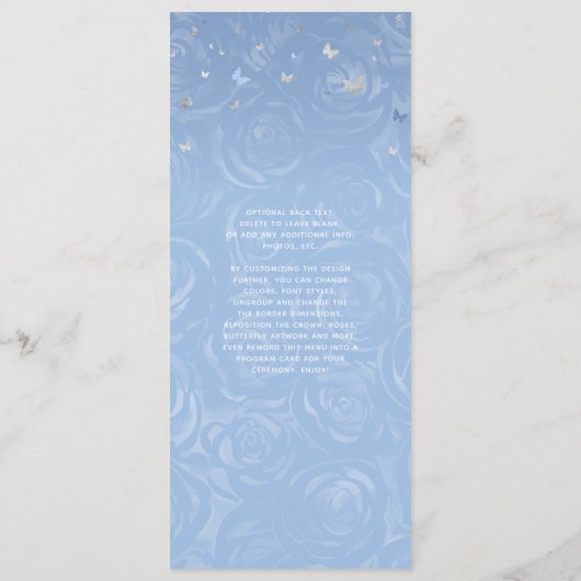 Elegant Silver Light Blue Rozen Waterverf Floral Menu (Achterkant)
