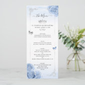 Elegant Silver Light Blue Rozen Waterverf Floral Menu (Staand voorkant)