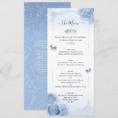 Elegant Silver Light Blue Rozen Waterverf Floral Menu (Voorkant / Achterkant)