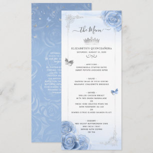 Elegant Silver Light Blue Rozen Waterverf Floral Menu