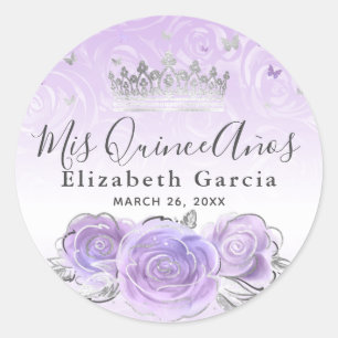 Elegant Silver Light Paars Sjabloon Quinceanera Ronde Sticker