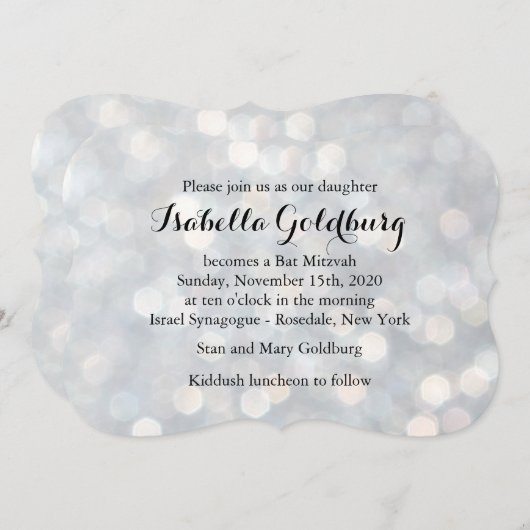 Elegant Silver Lights Bat Mitzvah Kaart (Voorkant / Achterkant)