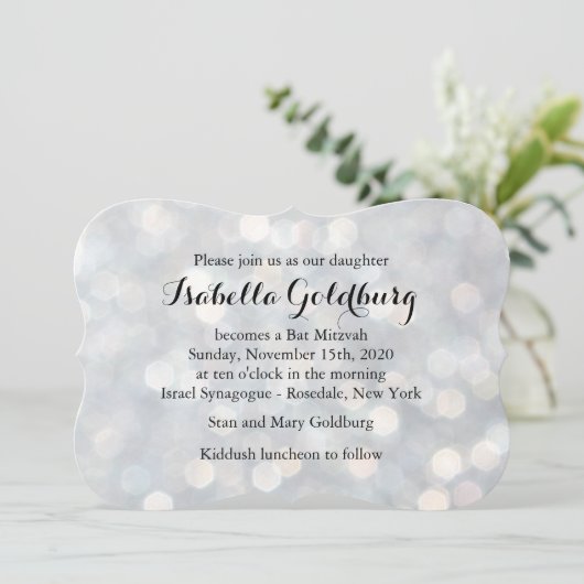 Elegant Silver Lights Bat Mitzvah Kaart (Staand voorkant)