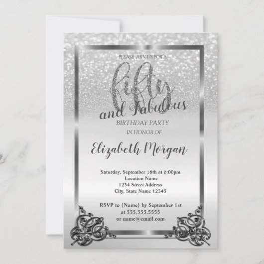 Elegant Silver Lijst Glitter 50e verjaardag Kaart (Voorkant)