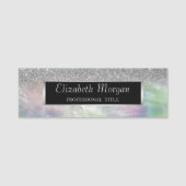 Elegant Silver Lijst, Glitter Ombre Holographic Naamplaatje (Voorkant)
