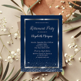 Elegant Silver Lijst Navy Confetti Retirement Kaart