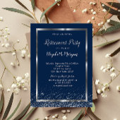 Elegant Silver Lijst Navy Confetti Retirement Kaart
