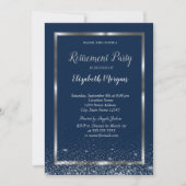 Elegant Silver Lijst Navy Confetti Retirement Kaart (Voorkant)