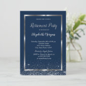 Elegant Silver Lijst Navy Confetti Retirement Kaart (Staand voorkant)