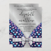 Elegant Silver Lines Invitation Bow and Heart Spec Kaart (Voorkant / Achterkant)
