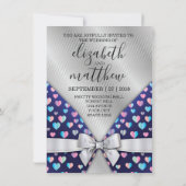 Elegant Silver Lines Invitation Bow and Heart Spec Kaart (Achterkant)