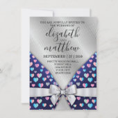 Elegant Silver Lines Invitation Bow and Heart Spec Kaart (Voorkant)