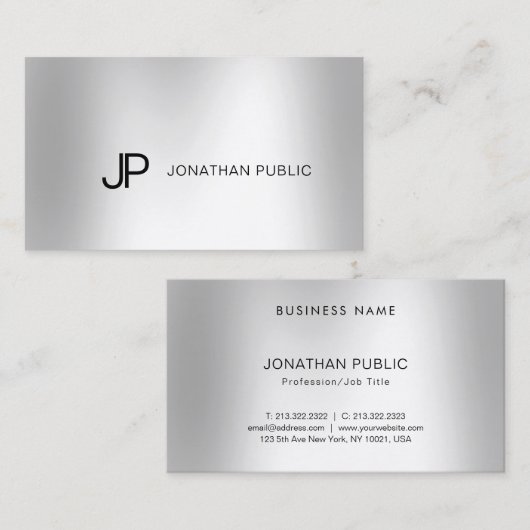 Elegant Silver look Modern Professional Monogram Visitekaartje (Voorkant / Achterkant)