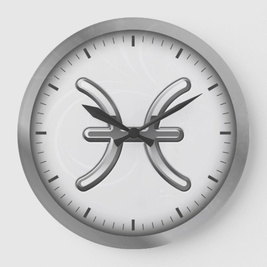 Elegant Silver Luxury Pisces Zodiac Symbol | Grote Klok (Voorkant)