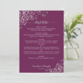 Elegant Silver & Magenta Plum Paarse bruiloft Menu (Staand voorkant)