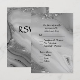 Elegant Silver Marble Agate RSVP met menuopties Kaartje