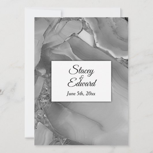 Elegant Silver Marble Agate Wedding Uitnodiging (Achterkant)