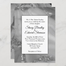 Elegant Silver Marble Agate Wedding Uitnodiging