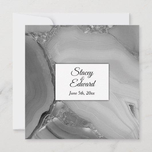 Elegant Silver Marble Agate Wedding Uitnodiging (Achterkant)