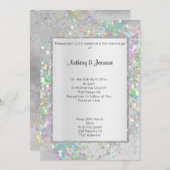 ELEGANT SILVER MARBLE HOLOGRAPHIC PASTEL WEDING KAART (Voorkant / Achterkant)