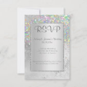 ELEGANT SILVER MARBLE HOLOGRAPHIC RSVP KAART (Voorkant)