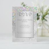 ELEGANT SILVER MARBLE HOLOGRAPHIC RSVP KAART (Staand voorkant)