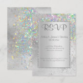 ELEGANT SILVER MARBLE HOLOGRAPHIC RSVP KAART (Voorkant / Achterkant)