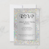 ELEGANT SILVER MARBLE HOLOGRAPHIC RSVP KAART (Voorkant)