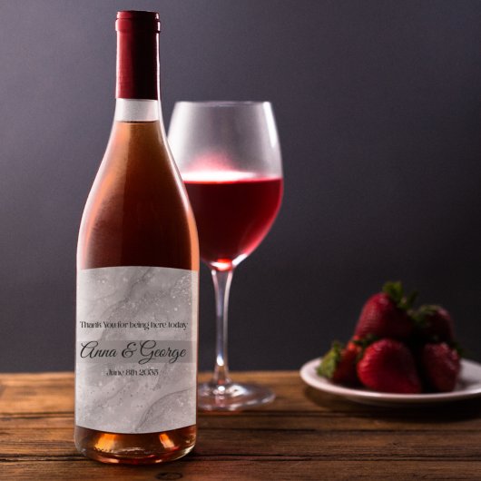 Elegant Silver Marble Stone Wijn Etiket