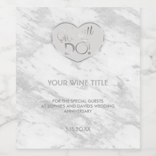 Elegant Silver Marble We blijven de Woten vernieuw Wijn Etiket (Enkel label)