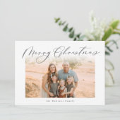Elegant Silver Merry Kerstkalligrafie Foto Feestdagenkaart (Staand voorkant)