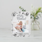 Elegant Silver Merry Kerstmis, Foto, Bericht Folie Feestdagen Briefkaart (Staand Voorkant)