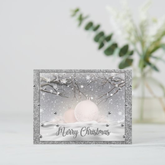 Elegant Silver Merry Kerstmis, Happy Holiday Briefkaart (Staand voorkant)