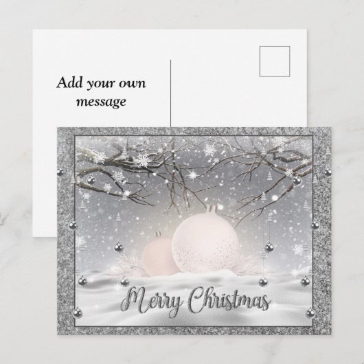 Elegant Silver Merry Kerstmis, Happy Holiday Briefkaart (Voorkant / Achterkant)