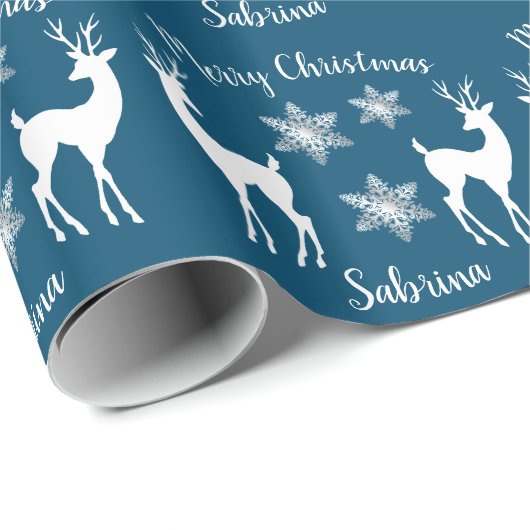 Elegant Silver Merry-snowflake-rendiervis Cadeaupapier (Rol Hoek)