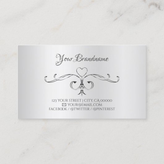 Elegant Silver met Initialen  Hoekgrenzen Visitekaartje (Achterkant)